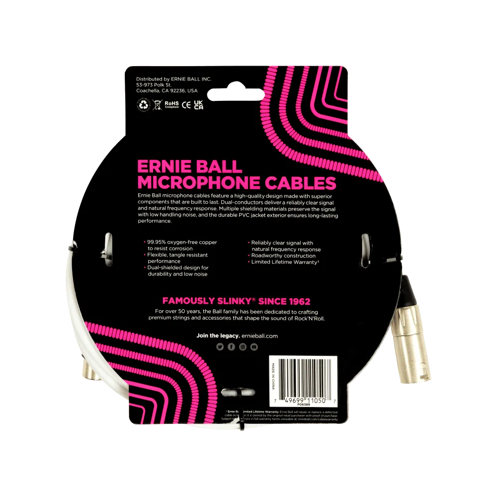 20ft Male Female XLR Microphone Cable White
