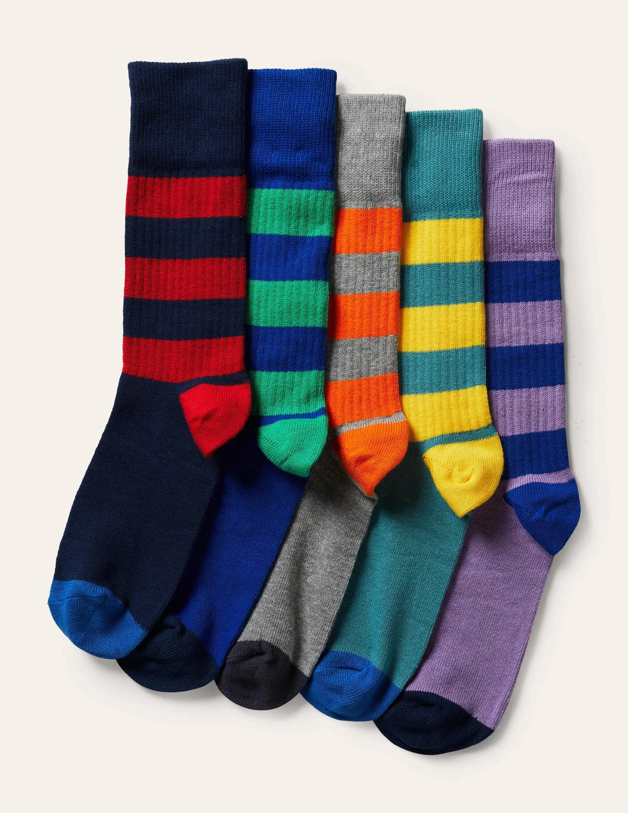 5 Pack Ribbed Socks-Mixed Stripe