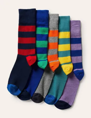 5 Pack Ribbed Socks-Mixed Stripe