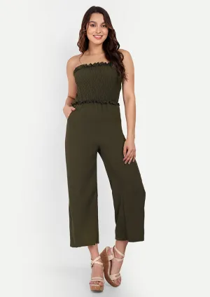 Army Green Off-Shoulder Wide Leg Jumpsuit