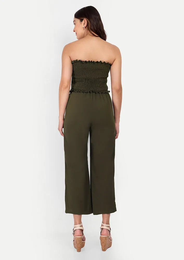 Army Green Off-Shoulder Wide Leg Jumpsuit