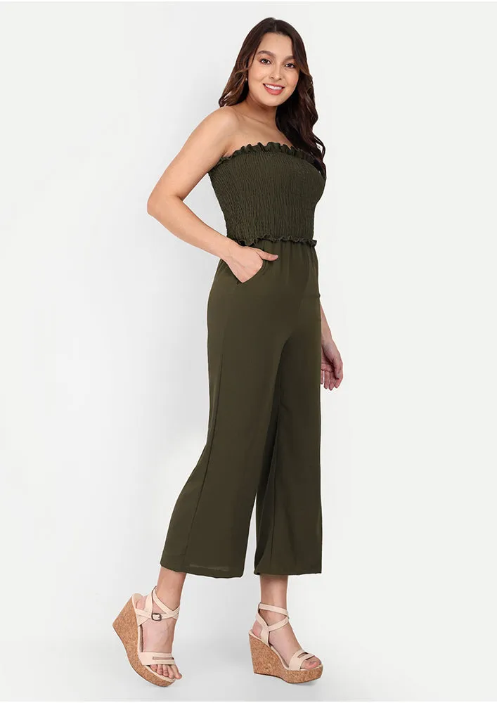 Army Green Off-Shoulder Wide Leg Jumpsuit