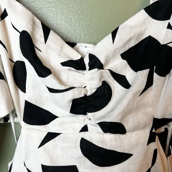 Astr The Label Heather Cutout Bubble Sleeve Abstract Dress Cream Black Sz L New