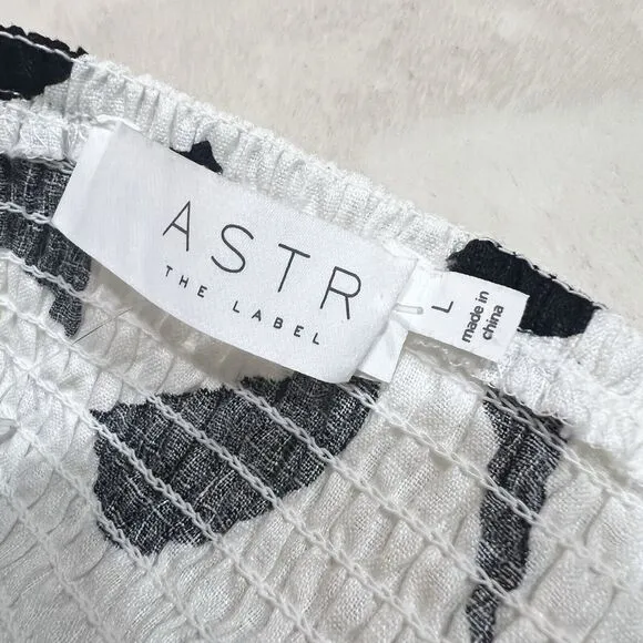 Astr The Label Heather Cutout Bubble Sleeve Abstract Dress Cream Black Sz L New