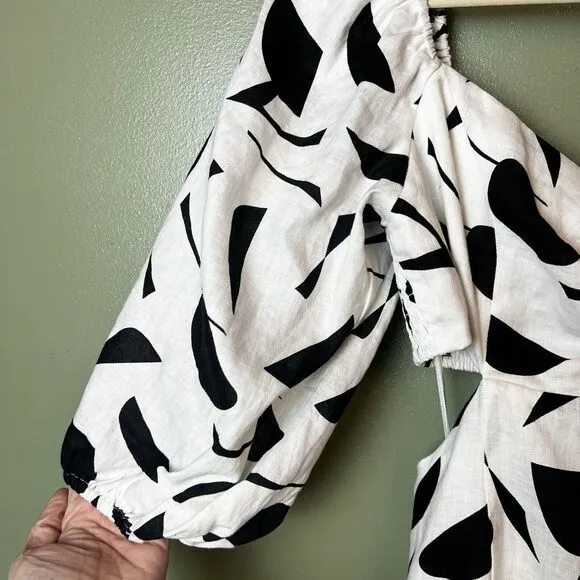 Astr The Label Heather Cutout Bubble Sleeve Abstract Dress Cream Black Sz L New