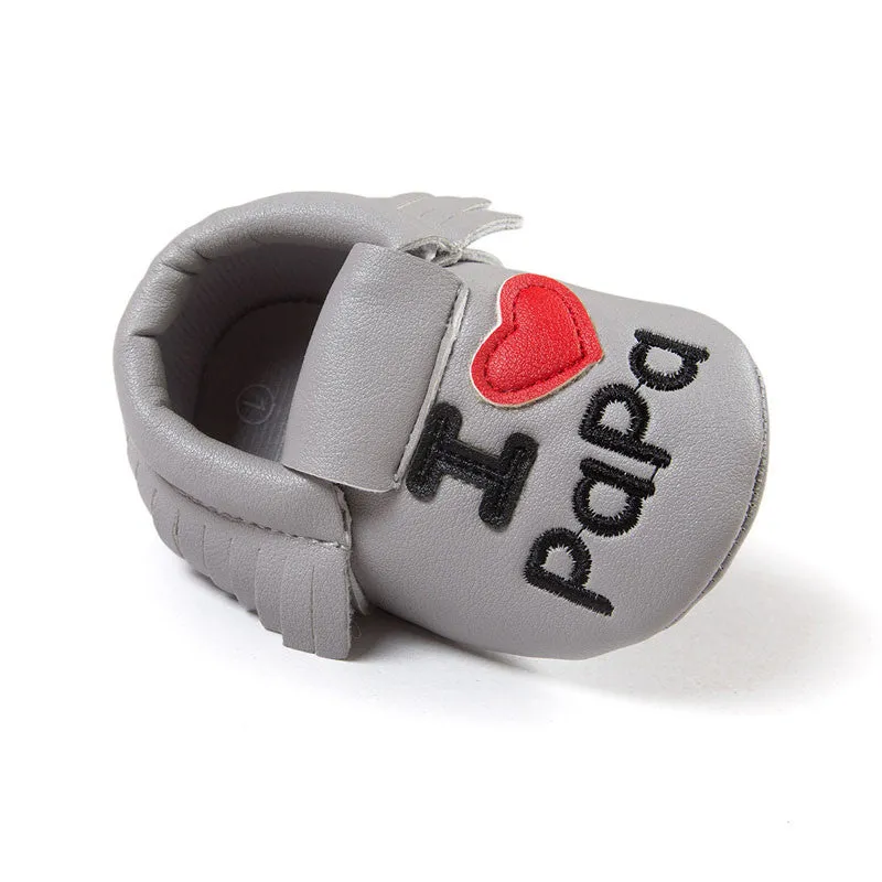 Baby Shoes Boys Girls Tassel Shoes Princess PU Leather Shoes born Baby Moccasins Love Papa Mama Baby First Walker Shoes