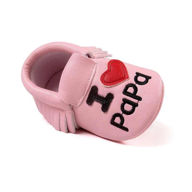 Baby Shoes Boys Girls Tassel Shoes Princess PU Leather Shoes born Baby Moccasins Love Papa Mama Baby First Walker Shoes