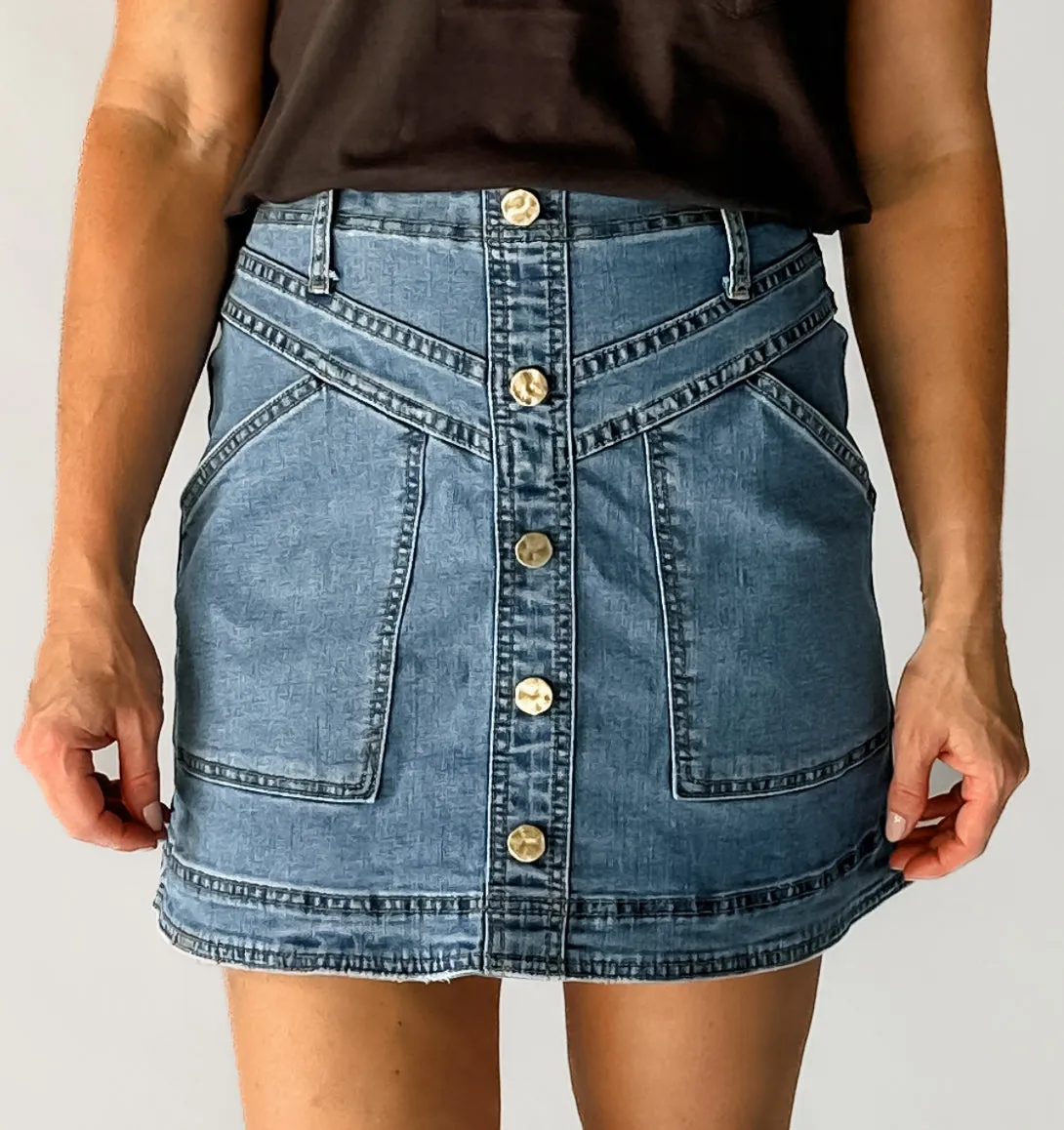 BETH DENIM SKIRT - MID BLUE