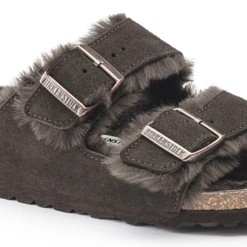 BIRKENSTOCK Arizona Shearling Suede Leather Sandals in Mocha