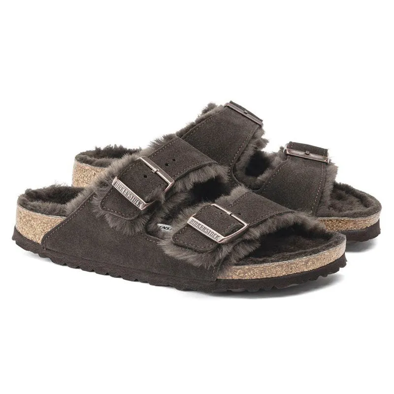 BIRKENSTOCK Arizona Shearling Suede Leather Sandals in Mocha