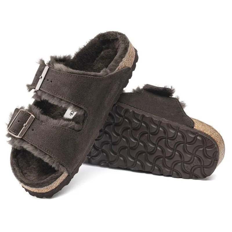 BIRKENSTOCK Arizona Shearling Suede Leather Sandals in Mocha