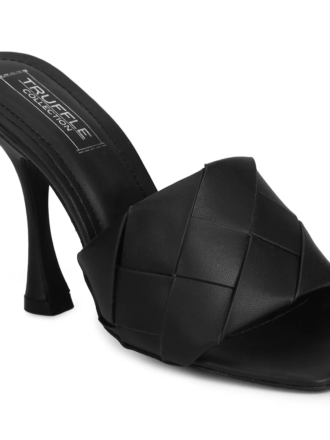 Black PU Woven Strap Mules