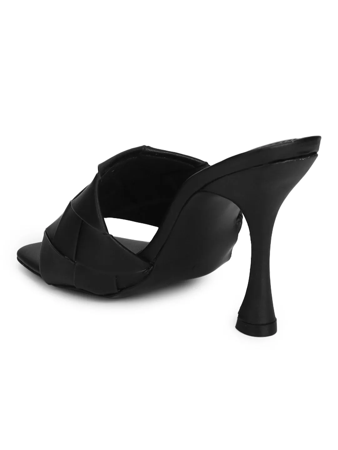 Black PU Woven Strap Mules