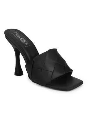 Black PU Woven Strap Mules