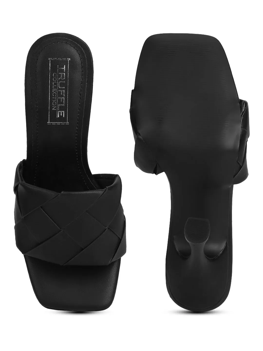 Black PU Woven Strap Mules