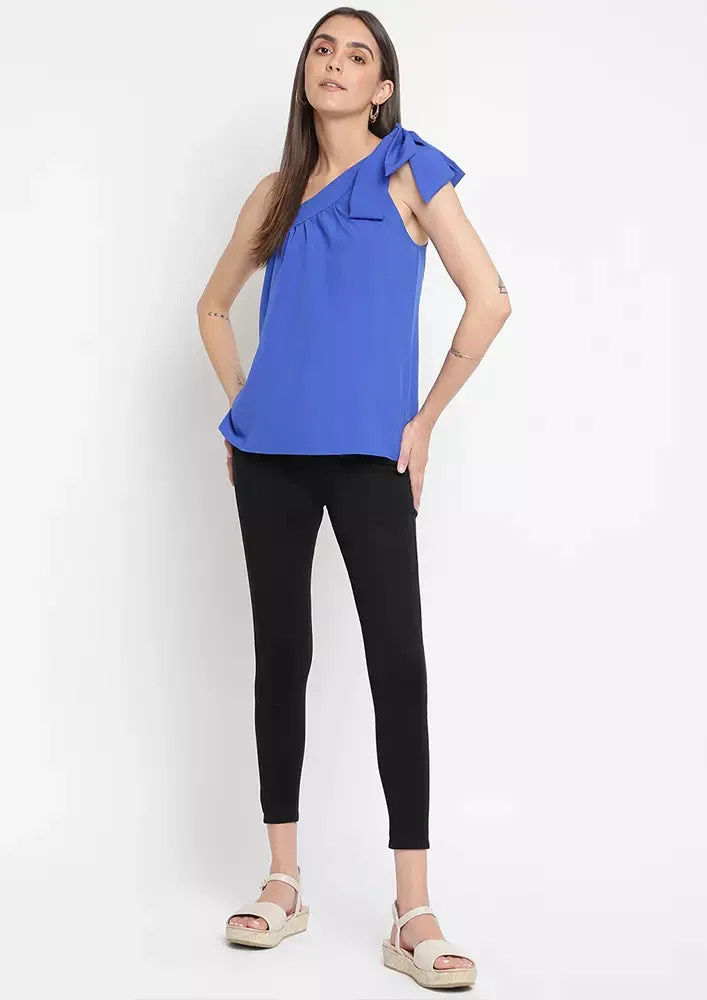 Blue One Shoulder Gathered Top