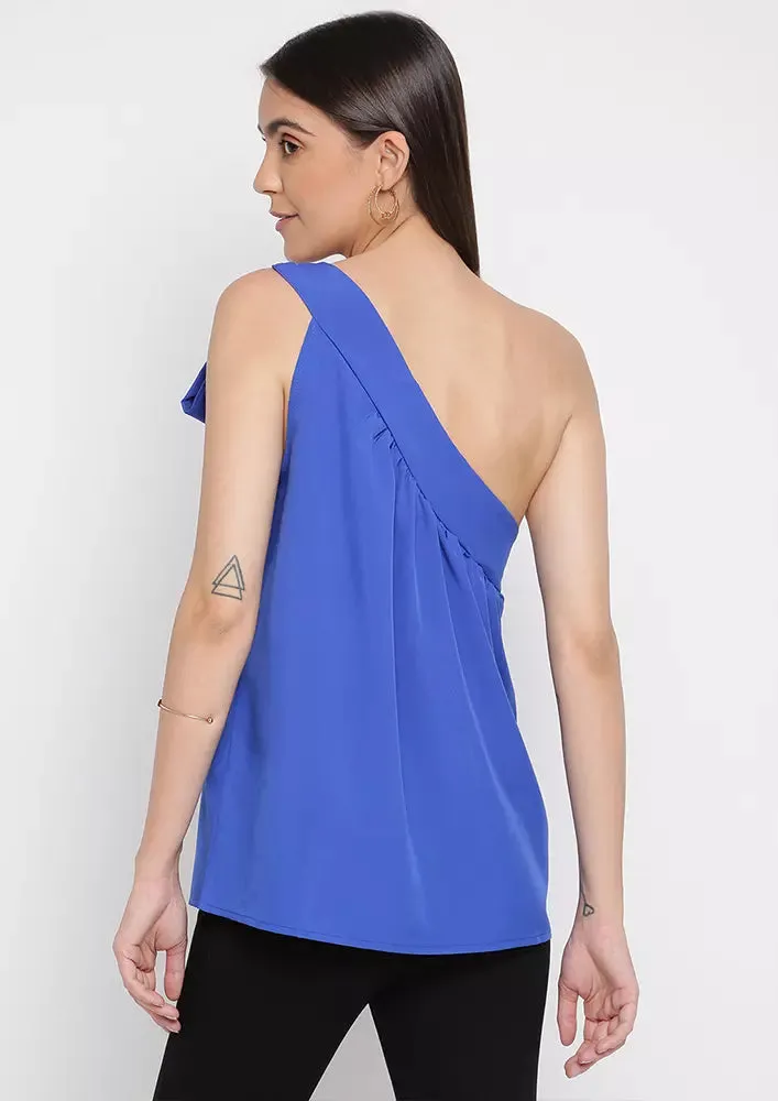Blue One Shoulder Gathered Top