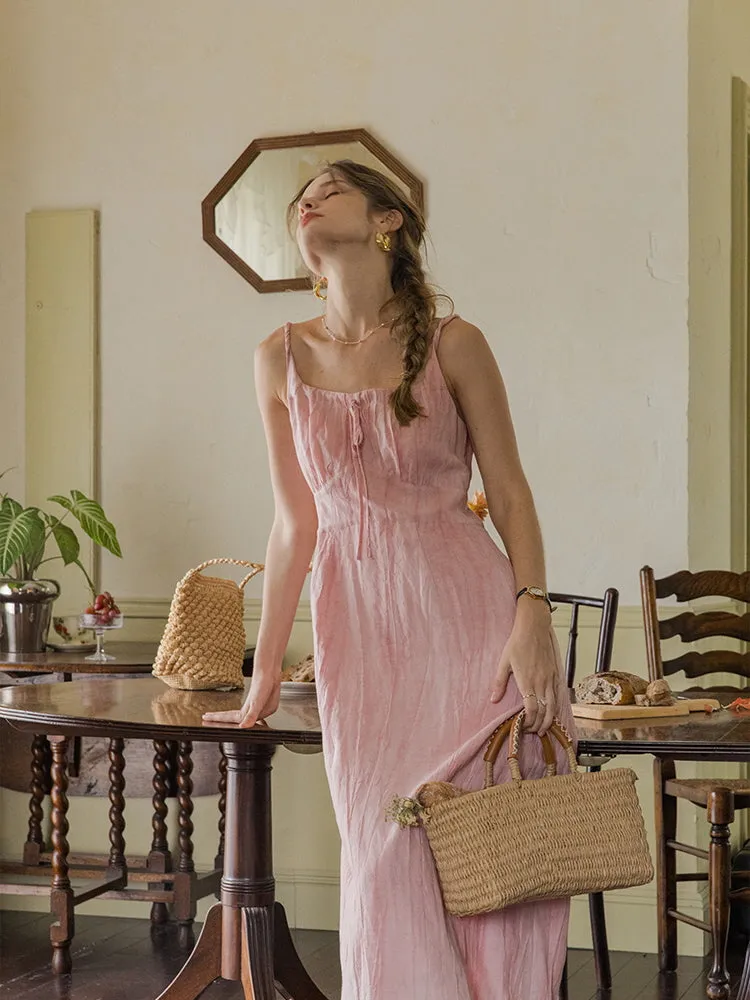 Blush Petal Midi Linen Slip Dress