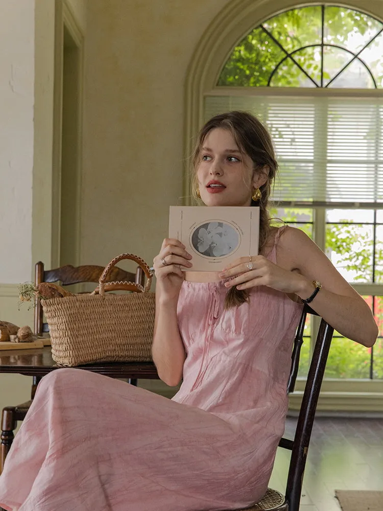 Blush Petal Midi Linen Slip Dress