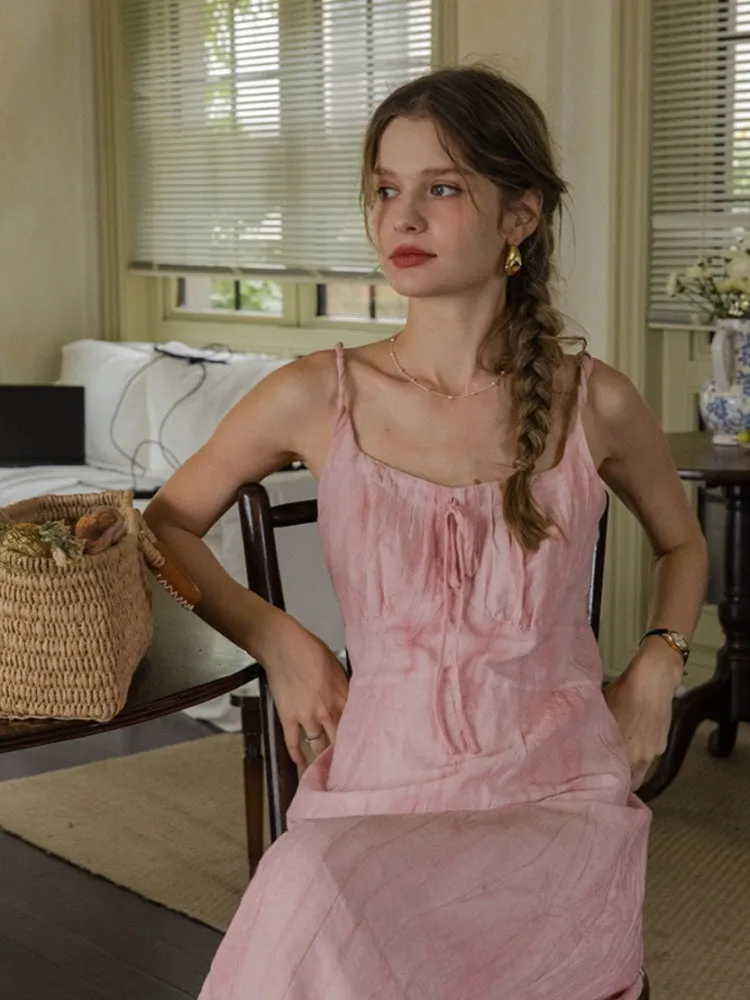 Blush Petal Midi Linen Slip Dress