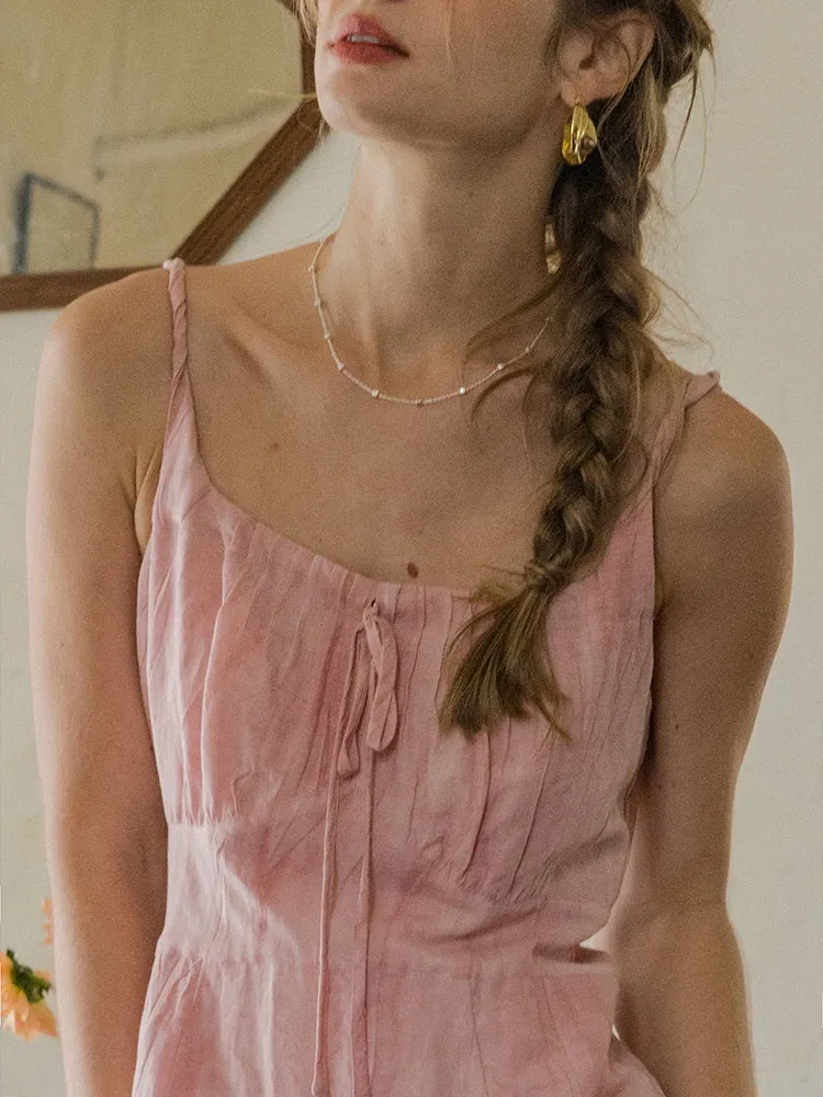 Blush Petal Midi Linen Slip Dress