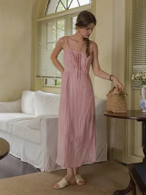 Blush Petal Midi Linen Slip Dress