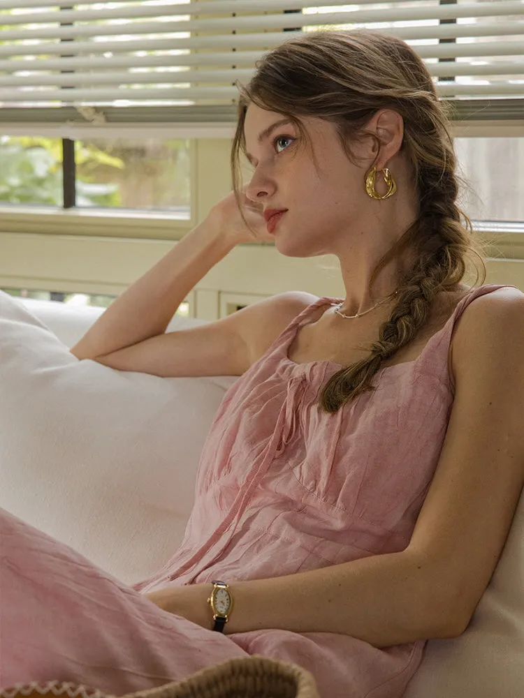 Blush Petal Midi Linen Slip Dress