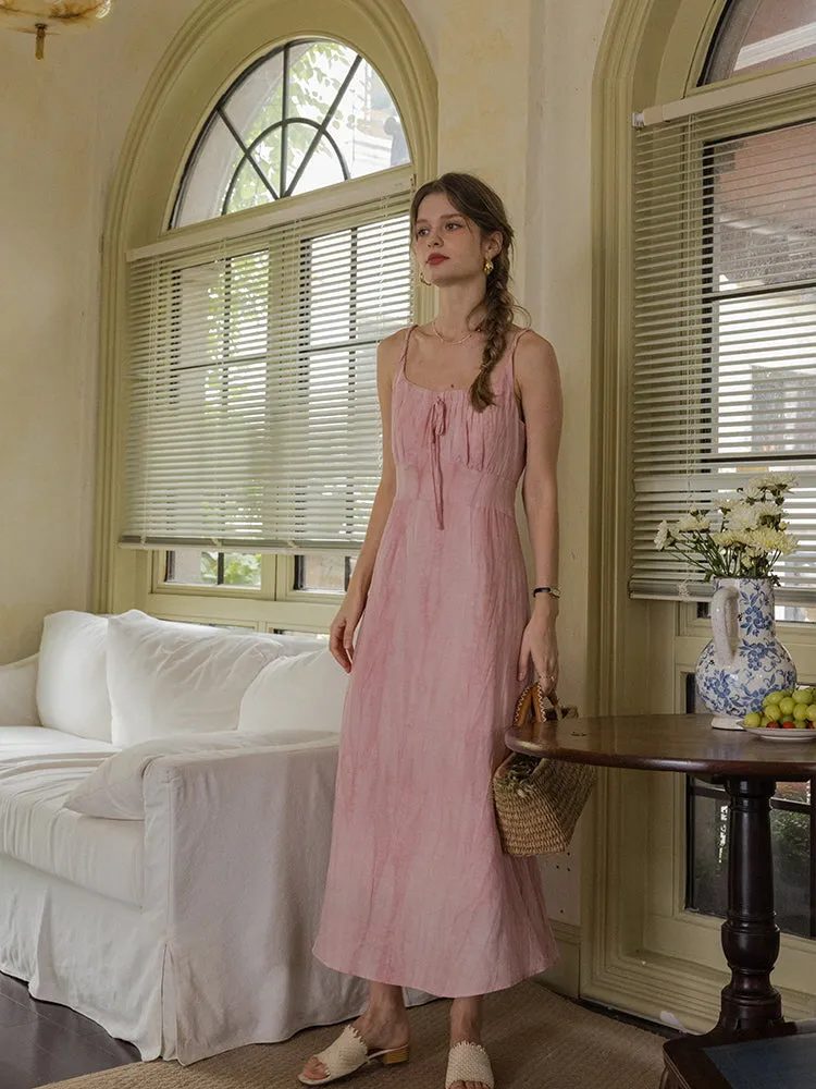 Blush Petal Midi Linen Slip Dress
