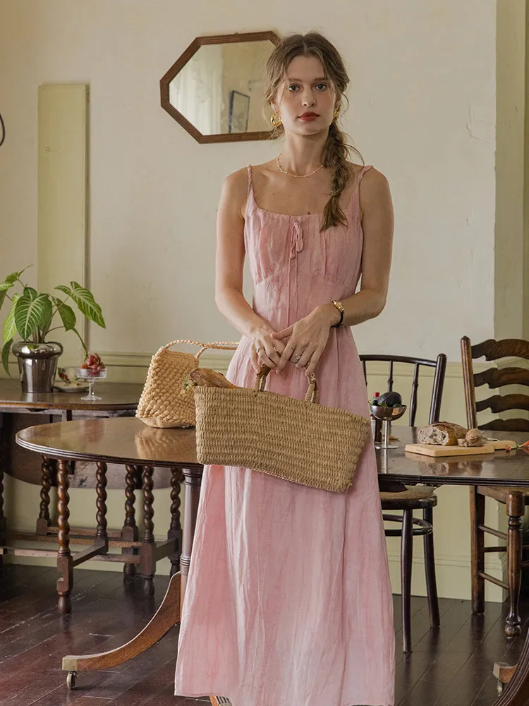 Blush Petal Midi Linen Slip Dress