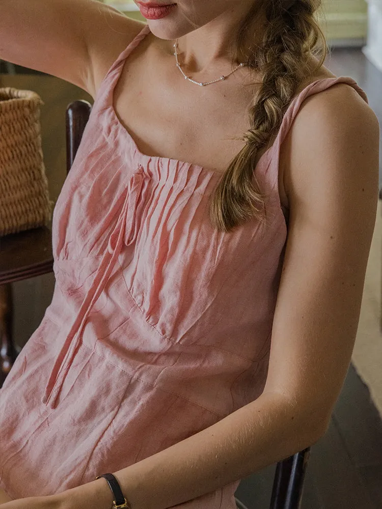 Blush Petal Midi Linen Slip Dress