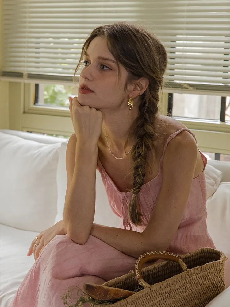 Blush Petal Midi Linen Slip Dress