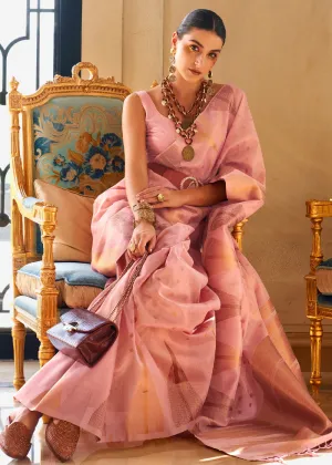 Blush Pink Woven Banarasi Tissue Silk Saree