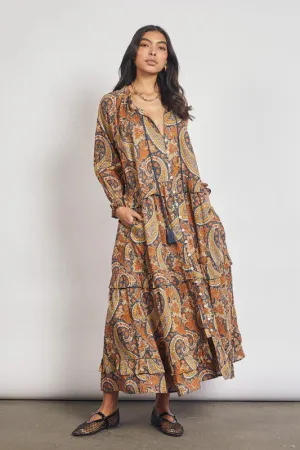 Bohemian Traders | Paisley Ruffle Maxi Dress- Navy