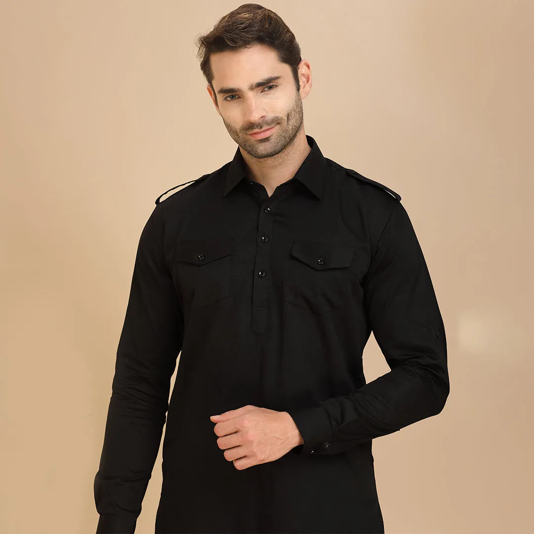 Bold Elegance Black Pathani Set