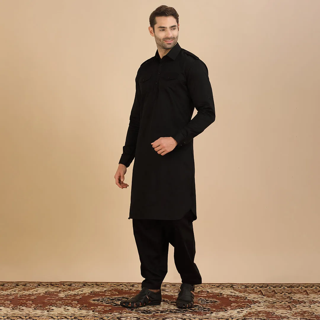 Bold Elegance Black Pathani Set