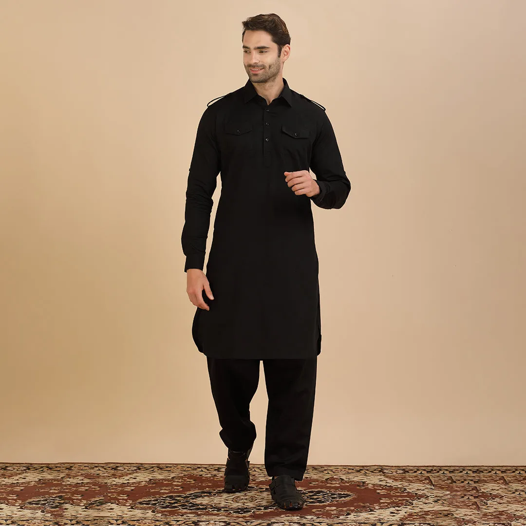 Bold Elegance Black Pathani Set