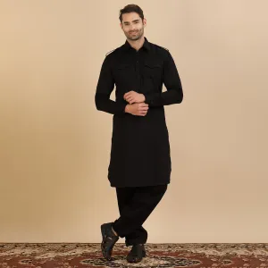 Bold Elegance Black Pathani Set