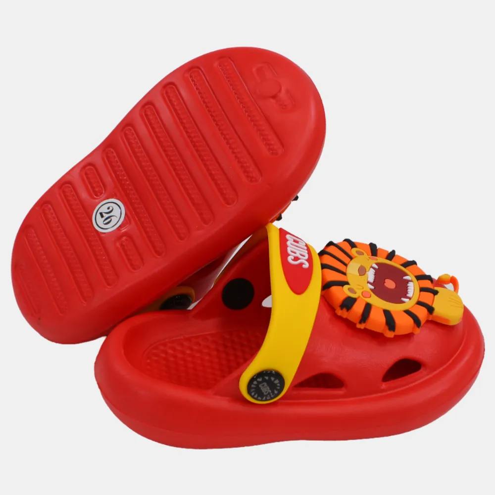 Boys Rubber Clog – Red with Roaring Lion Design