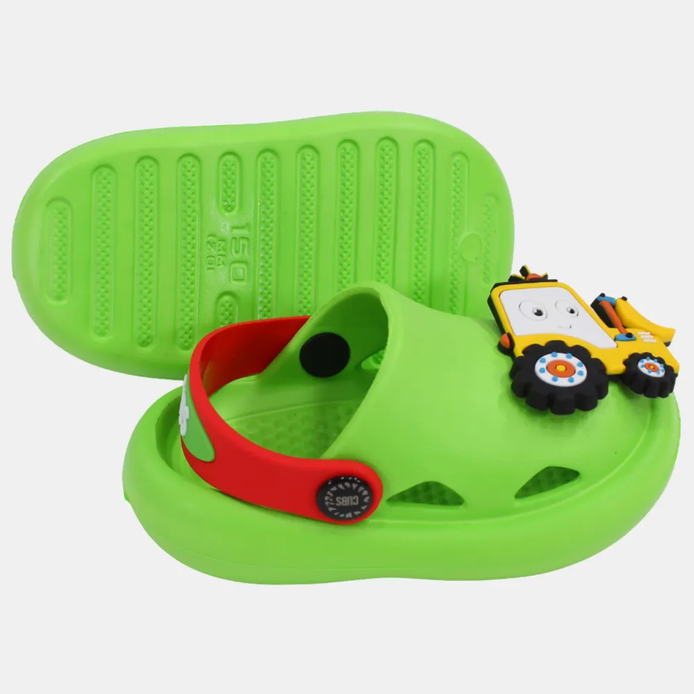 Boys Rubber Clogs – Green with Tractor Design