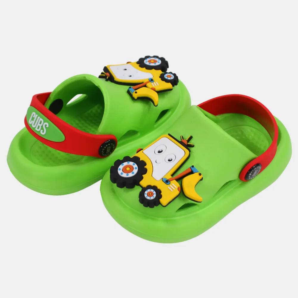 Boys Rubber Clogs – Green with Tractor Design