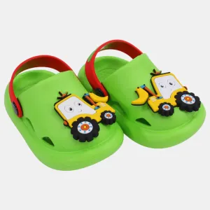 Boys Rubber Clogs – Green with Tractor Design