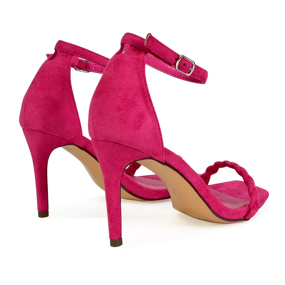Brookes Woven Strappy Square Toe Stiletto High Heel Sandals in Green