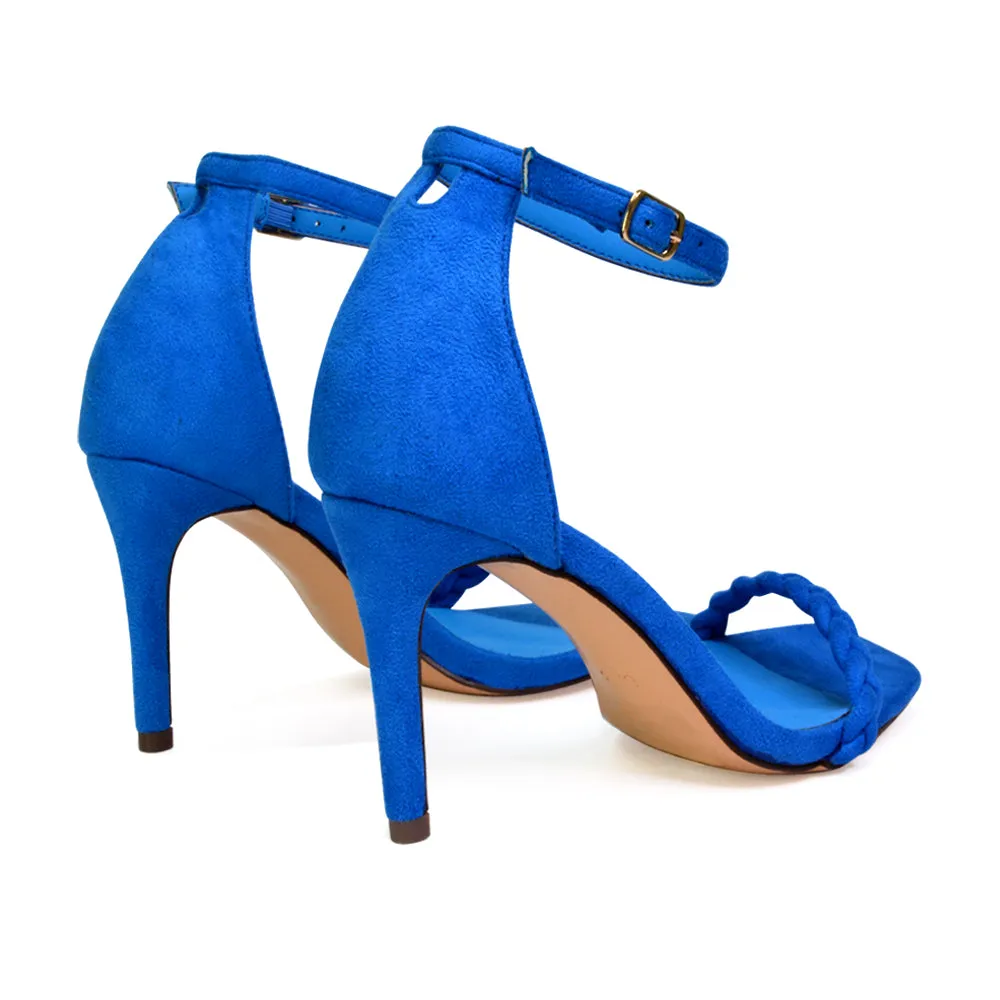 Brookes Woven Strappy Square Toe Stiletto High Heel Sandals in Green
