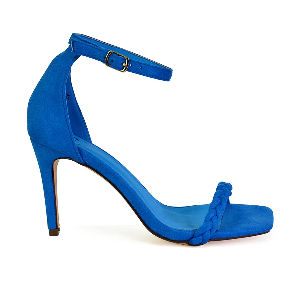 Brookes Woven Strappy Square Toe Stiletto High Heel Sandals in Green