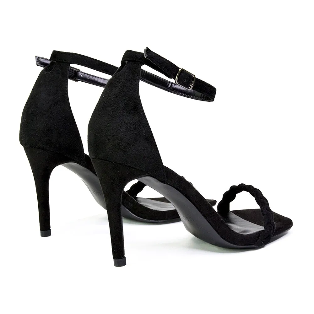Brookes Woven Strappy Square Toe Stiletto High Heel Sandals in Green