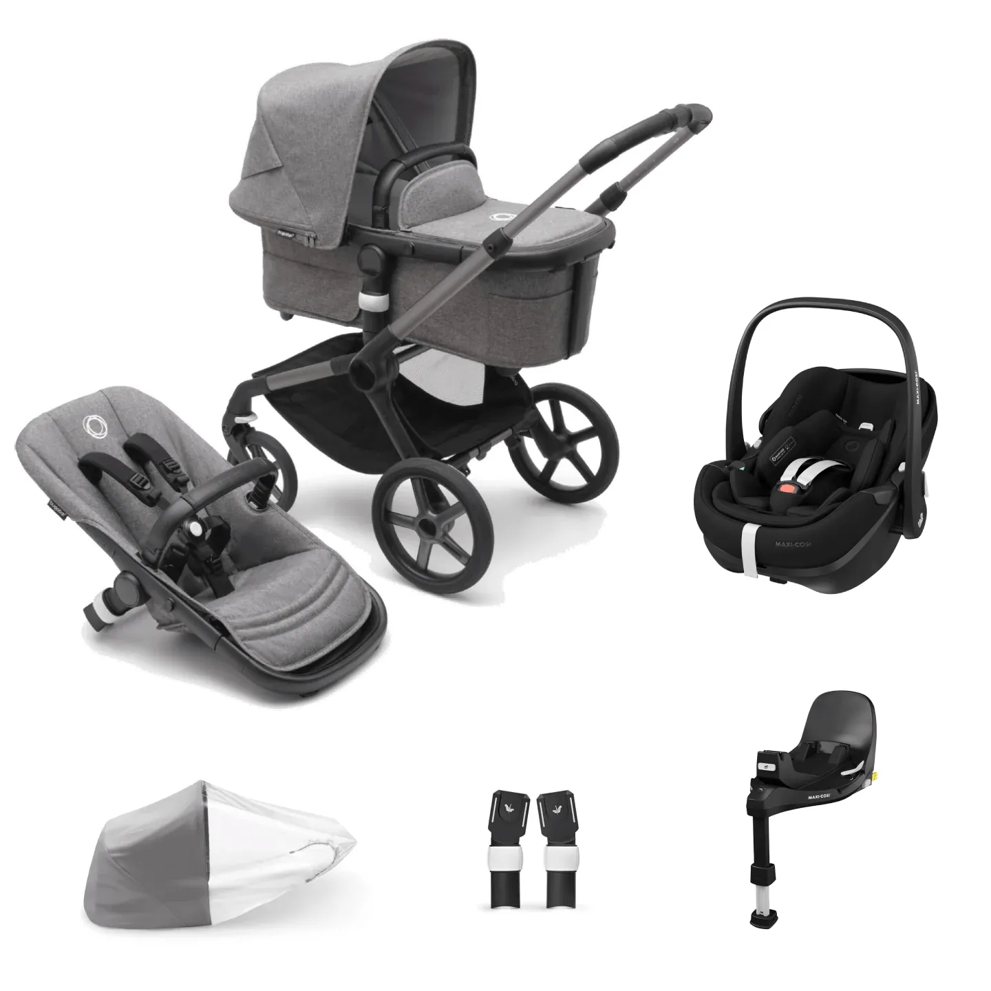 Bugaboo Fox 5, Pebble 360 PRO 2 and Base Travel System - Graphite/Grey Melange