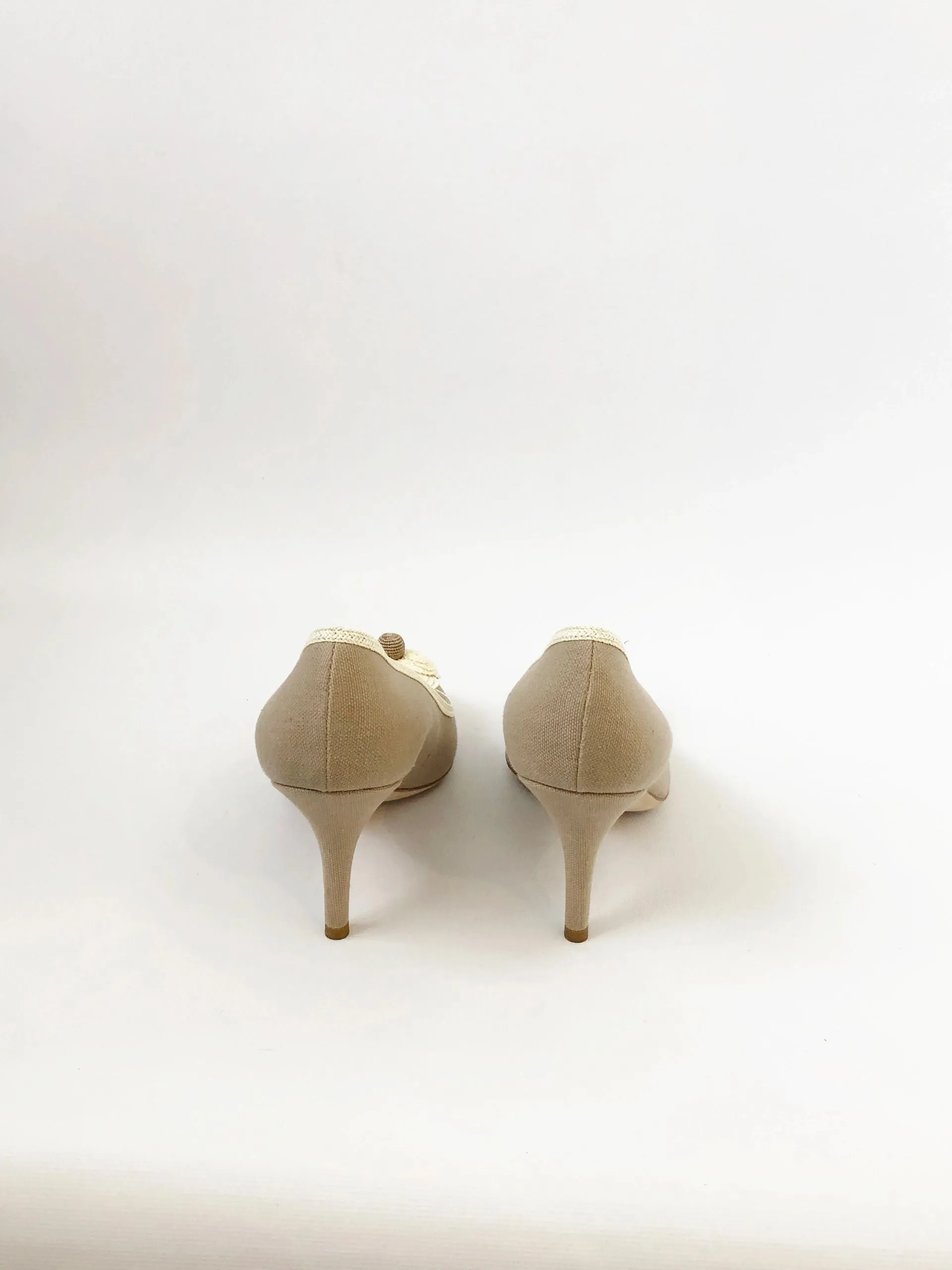 Chanel Canvas Camellia Pump Size 38 It (8 Us)