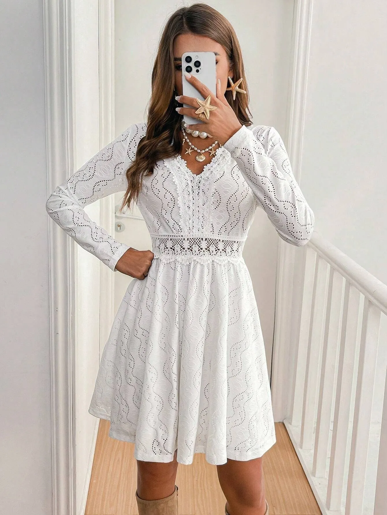 Charming Lace Patchwork Mini Dress for Effortless Elegance