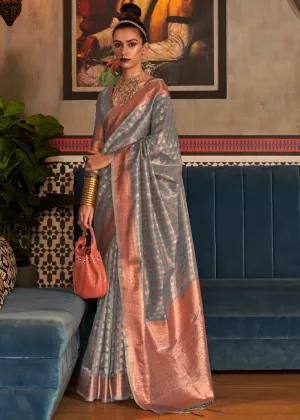Cloud Blue Banarasi Tissue Woven Silk Saree