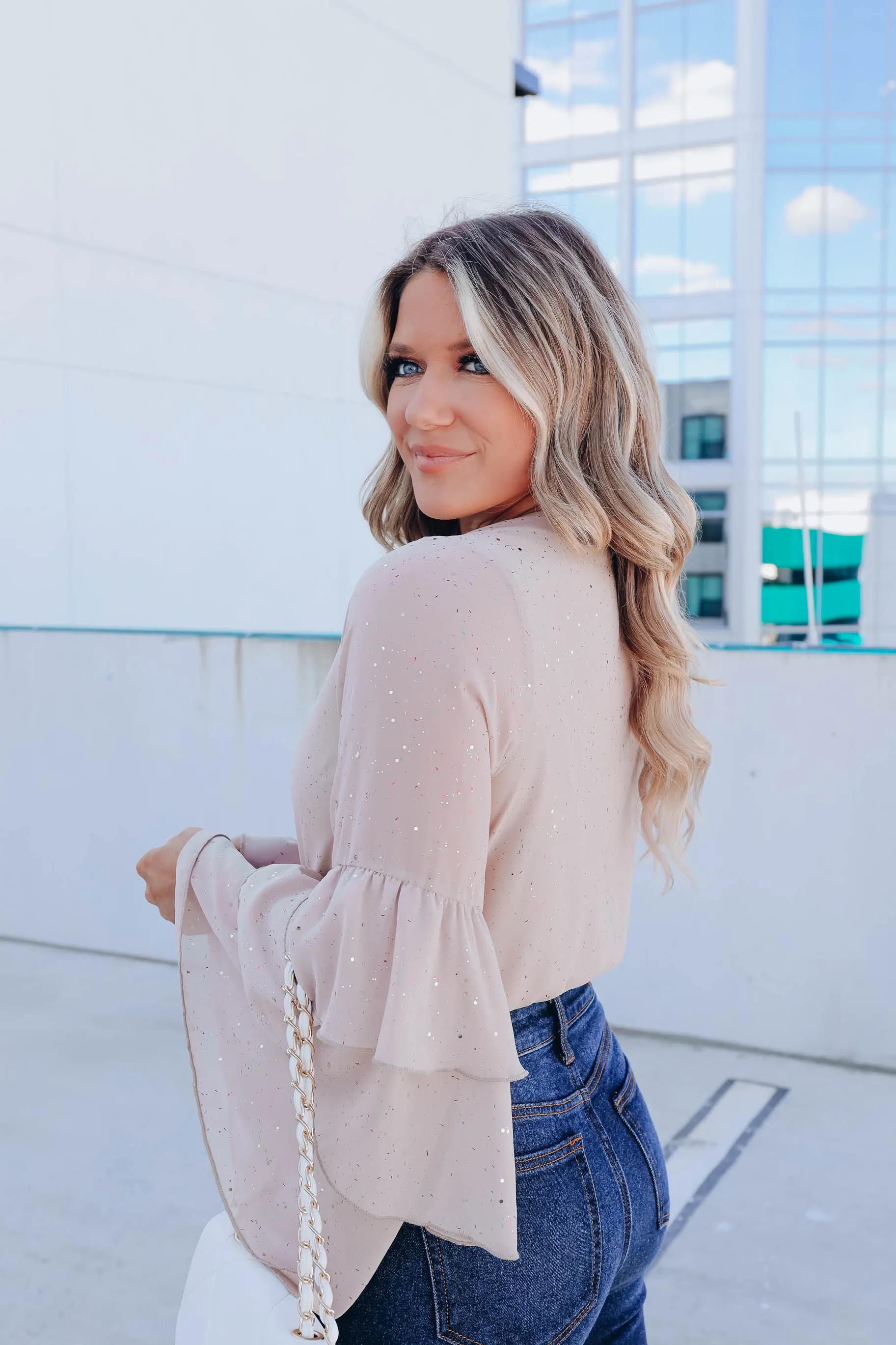 Confetti Surplice Bodysuit - Tan